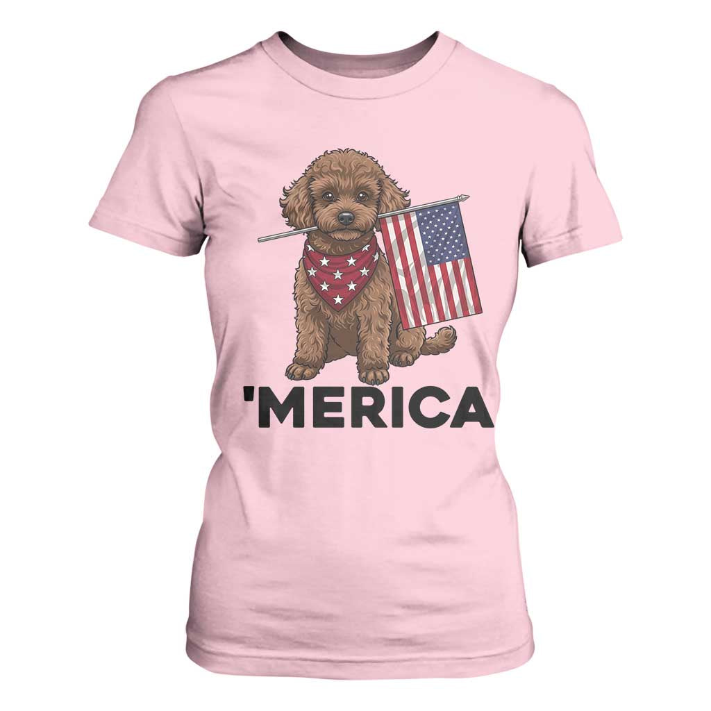 Patriotic Poodle Mom Dad Gift T Shirt For Women Merica 4th Of July