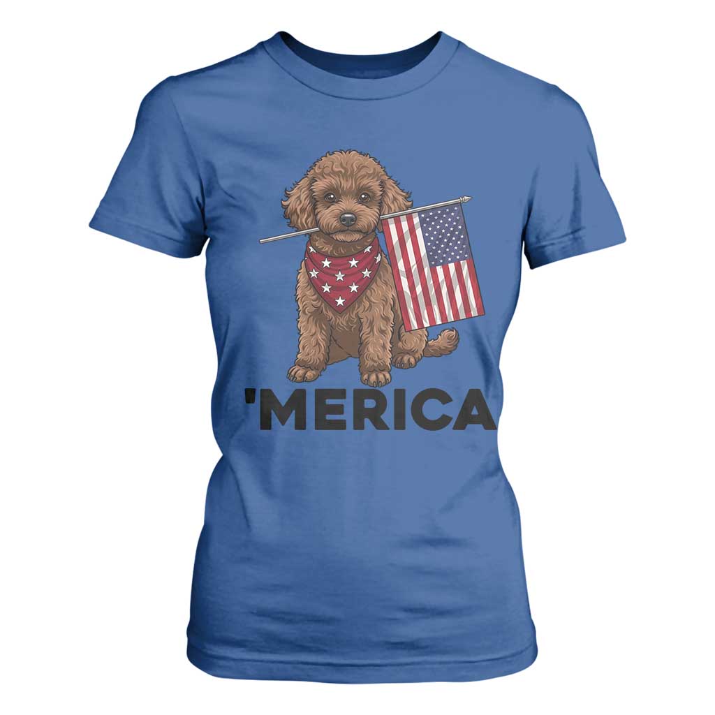 Patriotic Poodle Mom Dad Gift T Shirt For Women Merica 4th Of July