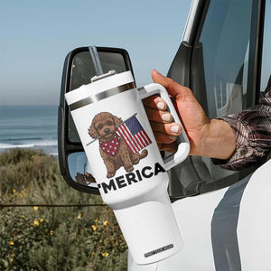 Patriotic Poodle Mom Dad Gift Tumbler With Handle Merica 4th Of July