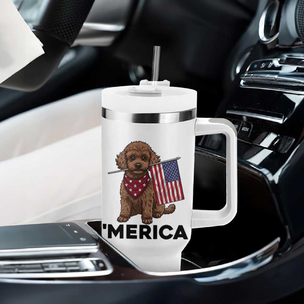 Patriotic Poodle Mom Dad Gift Tumbler With Handle Merica 4th Of July
