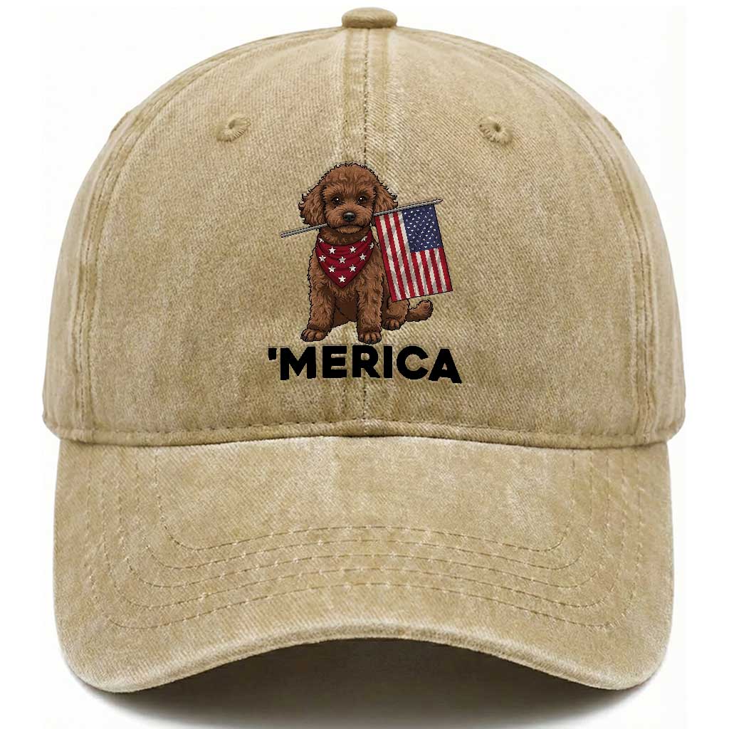 Patriotic Poodle Mom Dad Gift Washed Cotton Baseball Cap Merica 4th Of July TS12 Print Your Wear