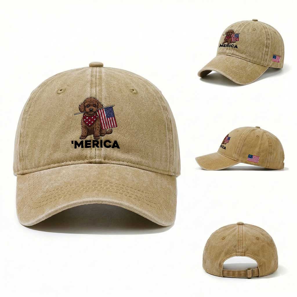 Patriotic Poodle Mom Dad Gift Washed Cotton Baseball Cap Merica 4th Of July
