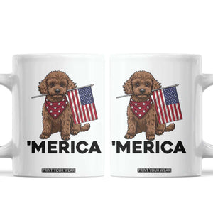 Patriotic Poodle Mom Dad Gift Coffee Mug Merica 4th Of July