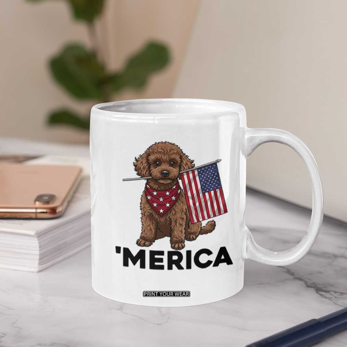 Patriotic Poodle Mom Dad Gift Coffee Mug Merica 4th Of July