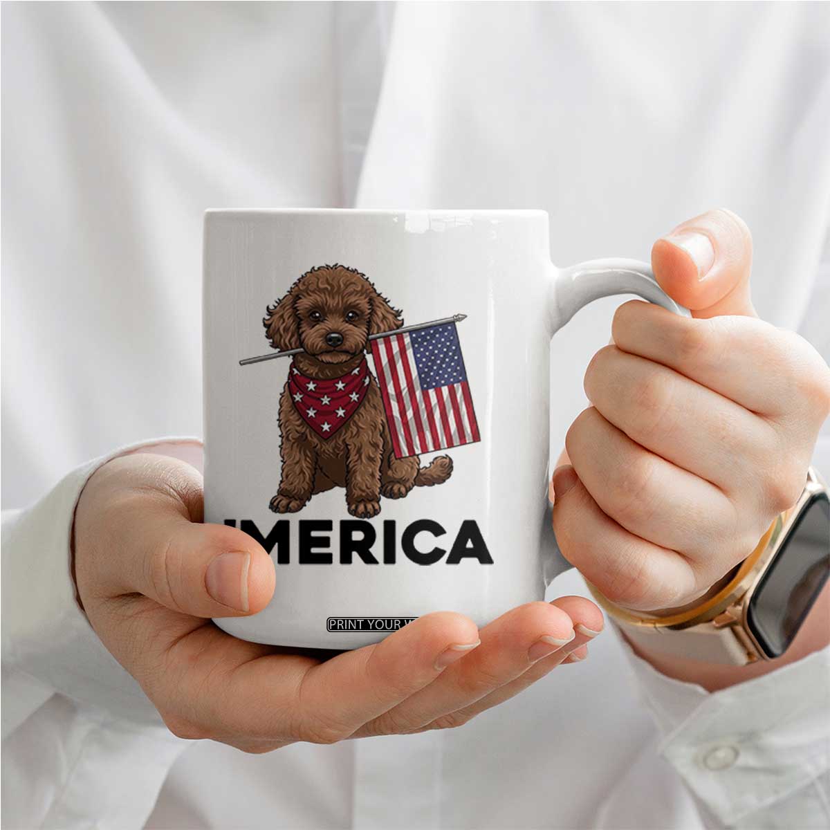 Patriotic Poodle Mom Dad Gift Coffee Mug Merica 4th Of July