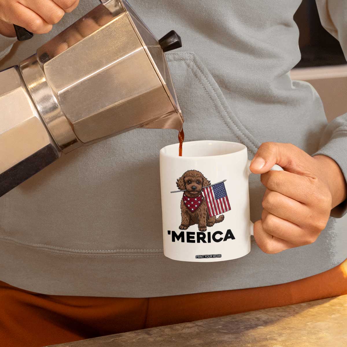 Patriotic Poodle Mom Dad Gift Coffee Mug Merica 4th Of July