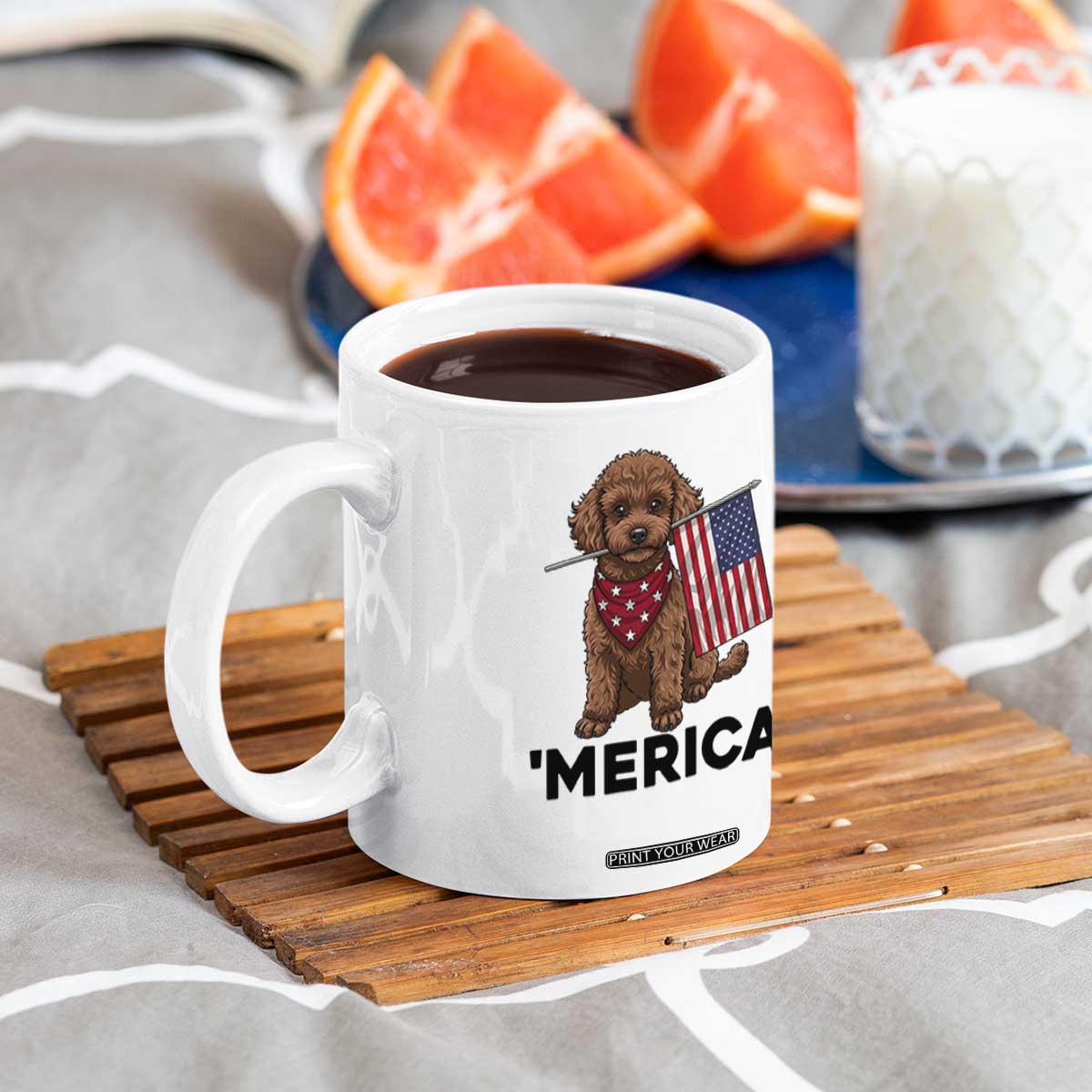 Patriotic Poodle Mom Dad Gift Coffee Mug Merica 4th Of July
