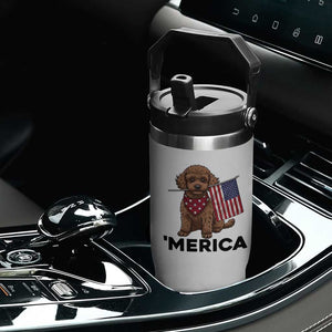 Patriotic Poodle Mom Dad Gift Flip Straw Tumbler Merica 4th Of July