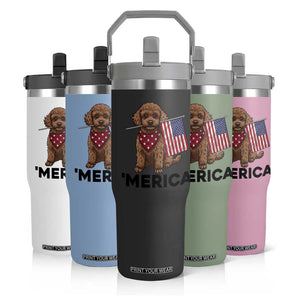 Patriotic Poodle Mom Dad Gift Flip Straw Tumbler Merica 4th Of July