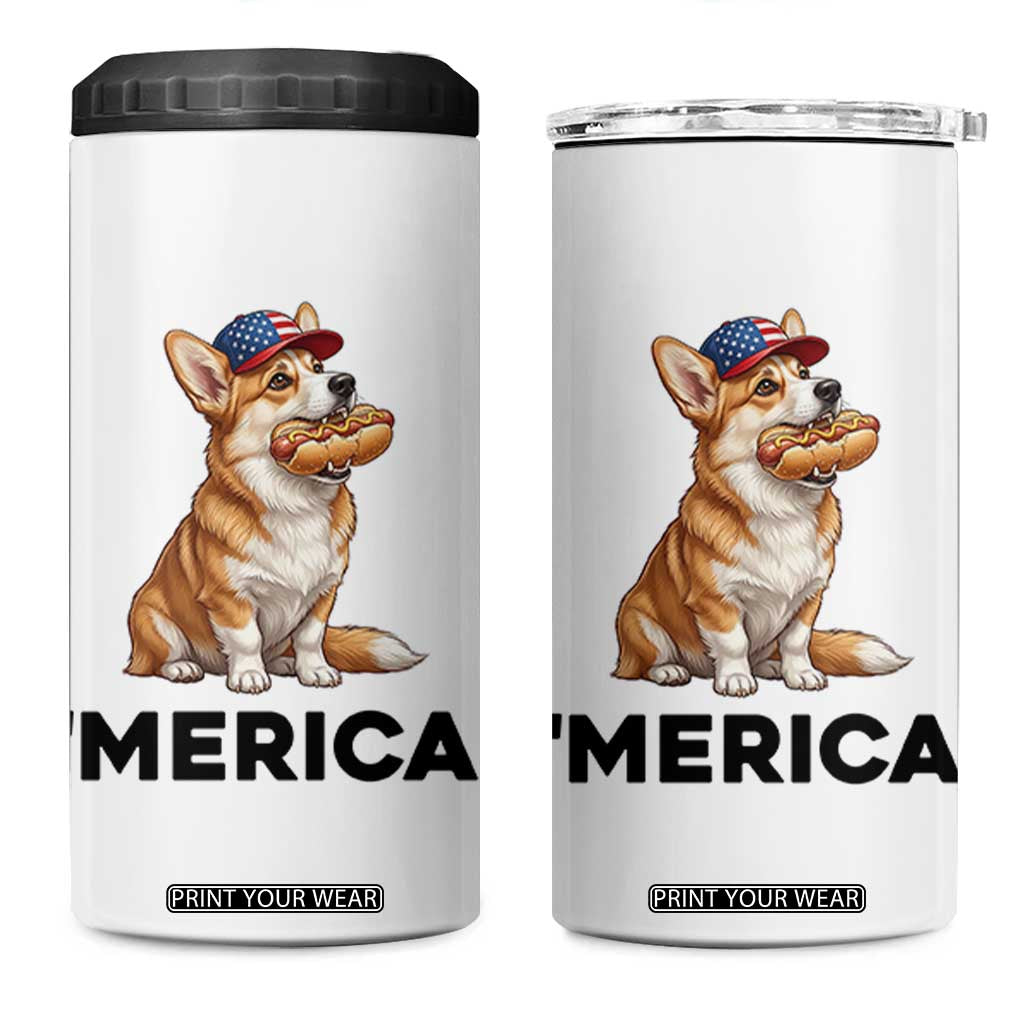Funny Merica Corgi Lover 4th Of July 4 in 1 Can Cooler Tumbler Patriotic Dog Gift