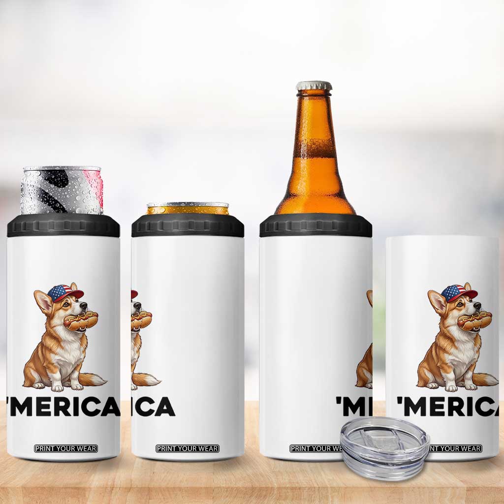Funny Merica Corgi Lover 4th Of July 4 in 1 Can Cooler Tumbler Patriotic Dog Gift