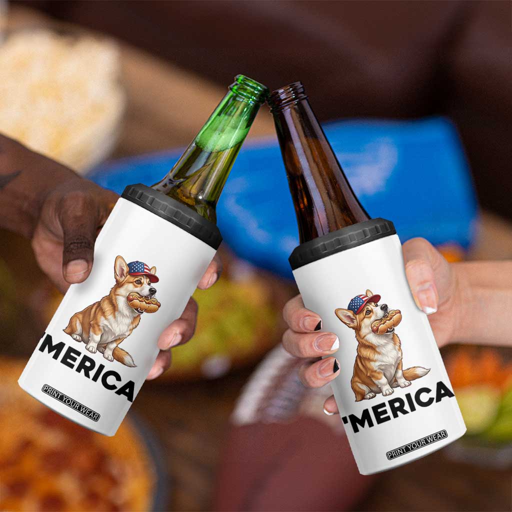Funny Merica Corgi Lover 4th Of July 4 in 1 Can Cooler Tumbler Patriotic Dog Gift