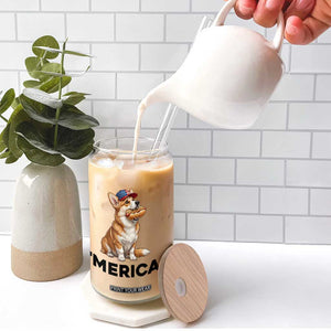 Funny Merica Corgi Lover 4th Of July Glass Can Patriotic Dog Gift