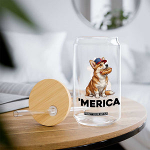 Funny Merica Corgi Lover 4th Of July Glass Can Patriotic Dog Gift