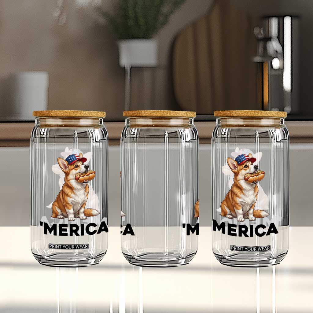 Funny Merica Corgi Lover 4th Of July Glass Can Patriotic Dog Gift