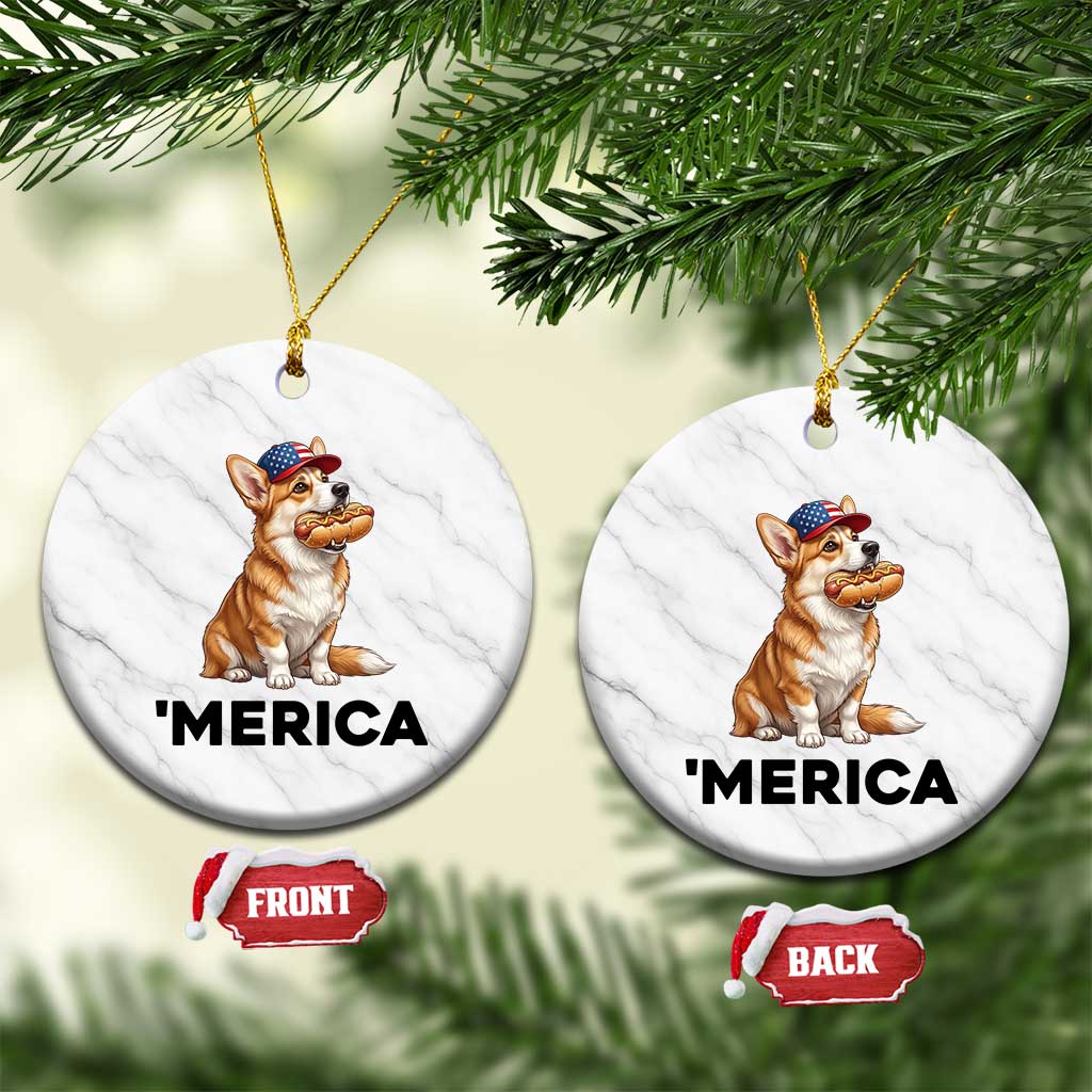 Funny Merica Corgi Lover 4th Of July Ceramic Ornament Patriotic Dog Gift TS12 1pc White Marble Print Your Wear