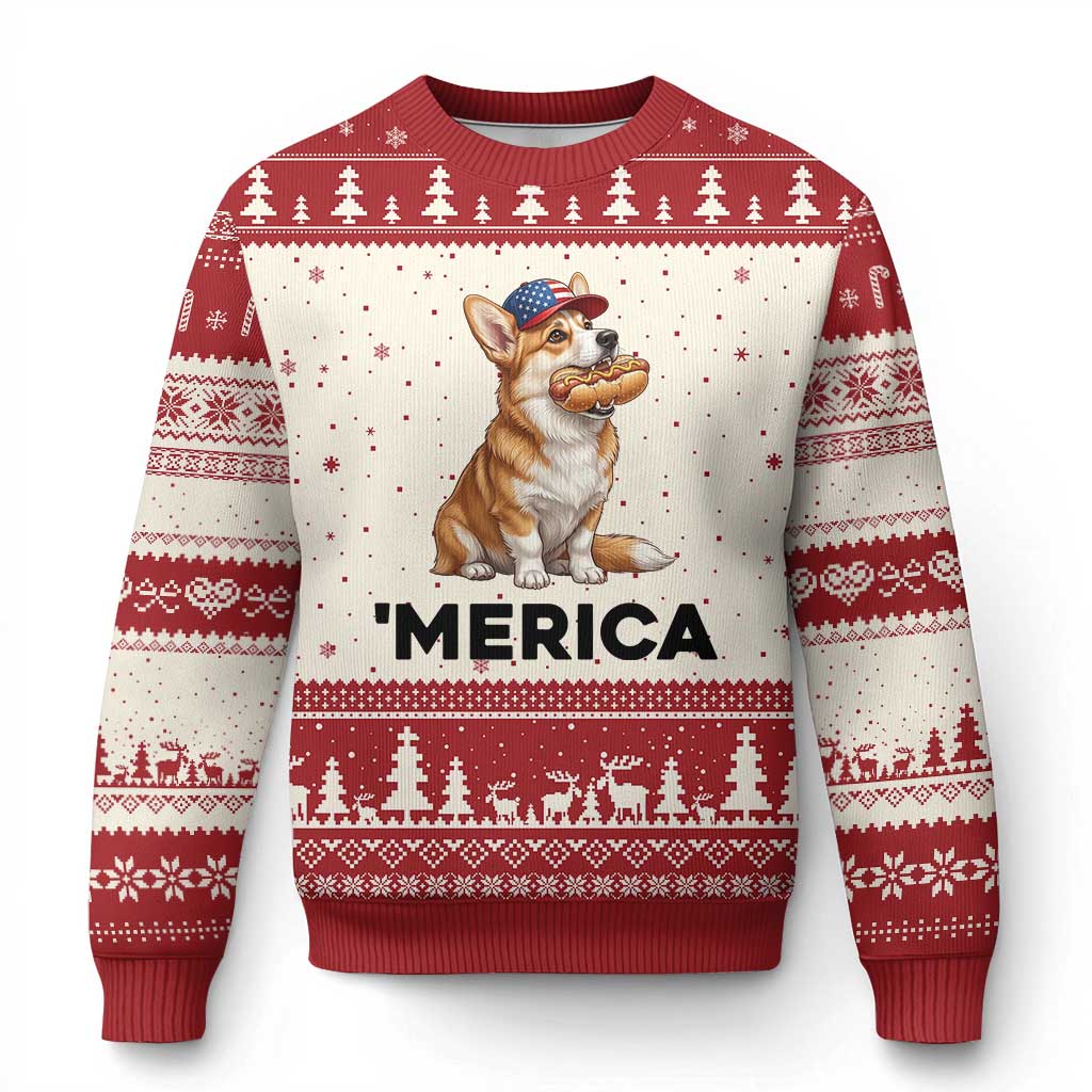 Funny Merica Corgi Lover 4th Of July Ugly Christmas Sweater Patriotic Dog Gift TS12 Beige Red Print Your Wear