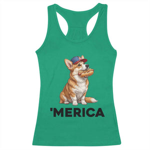 Funny Merica Corgi Lover 4th Of July Racerback Tank Top Patriotic Dog Gift