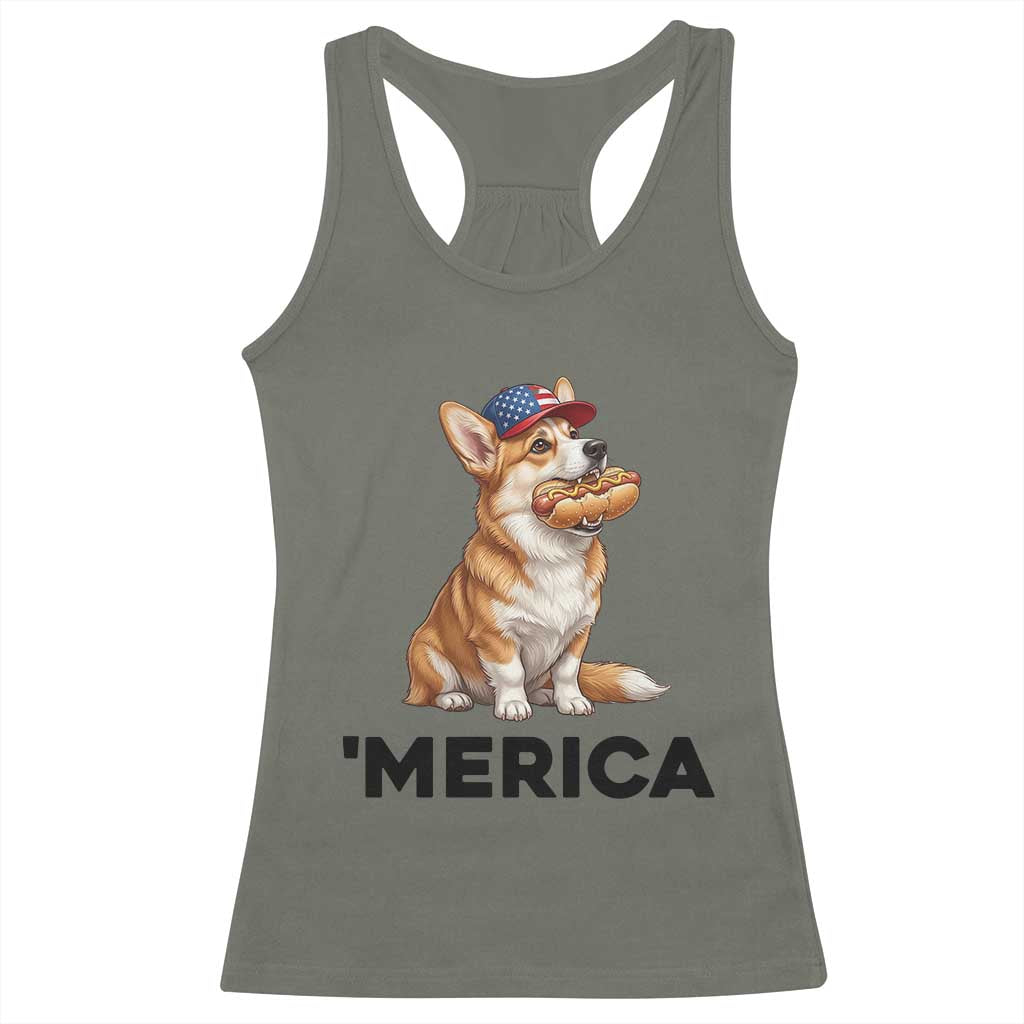 Funny Merica Corgi Lover 4th Of July Racerback Tank Top Patriotic Dog Gift