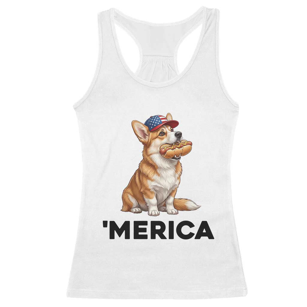 Funny Merica Corgi Lover 4th Of July Racerback Tank Top Patriotic Dog Gift TS12 White Print Your Wear