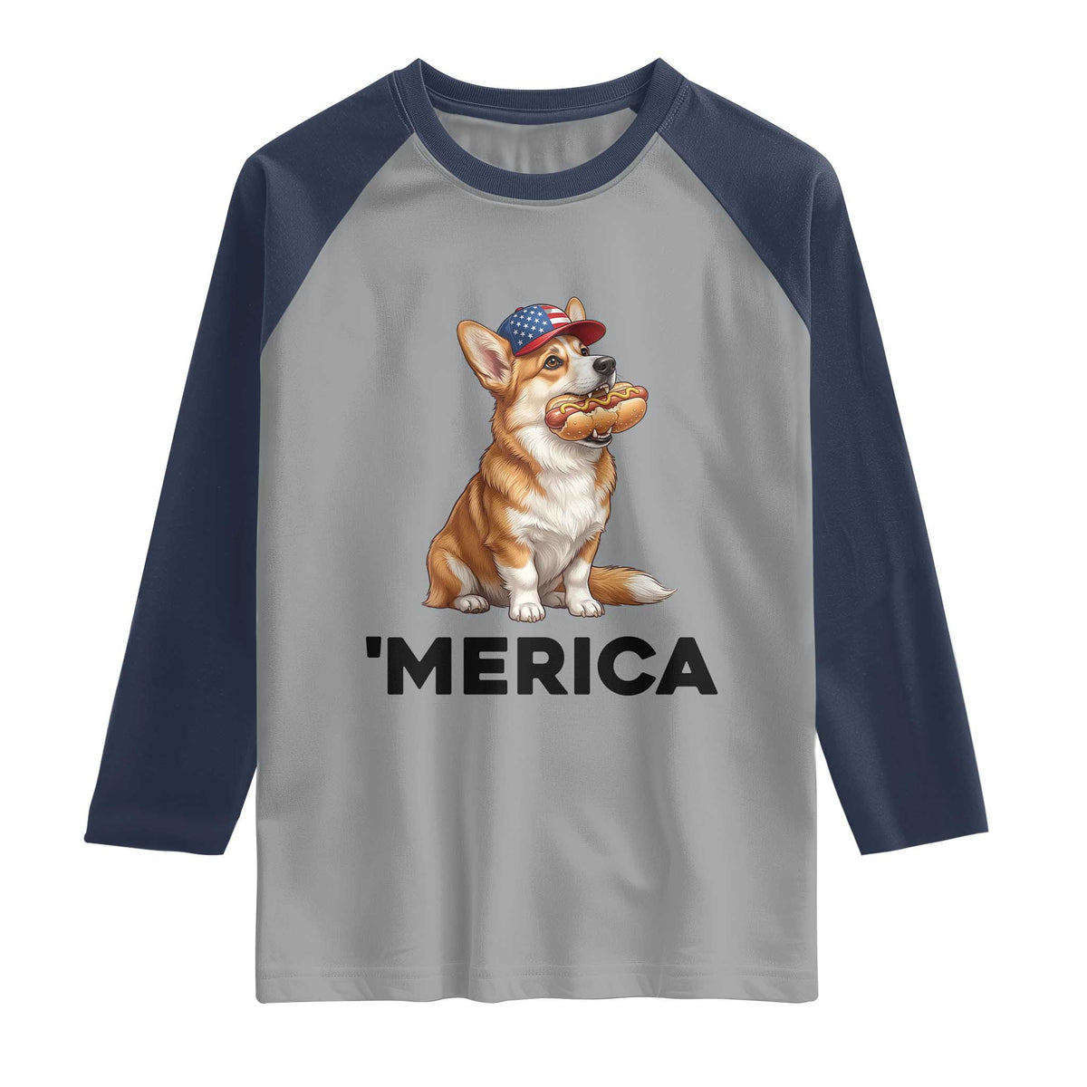 Funny Merica Corgi Lover 4th Of July Raglan Shirt Patriotic Dog Gift