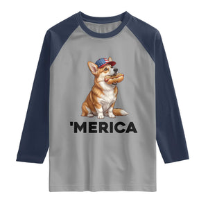 Funny Merica Corgi Lover 4th Of July Raglan Shirt Patriotic Dog Gift