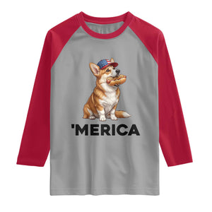 Funny Merica Corgi Lover 4th Of July Raglan Shirt Patriotic Dog Gift
