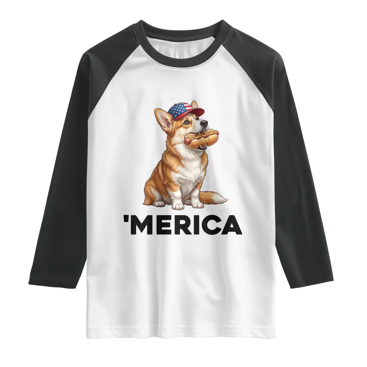 Funny Merica Corgi Lover 4th Of July Raglan Shirt Patriotic Dog Gift