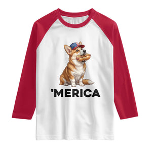 Funny Merica Corgi Lover 4th Of July Raglan Shirt Patriotic Dog Gift