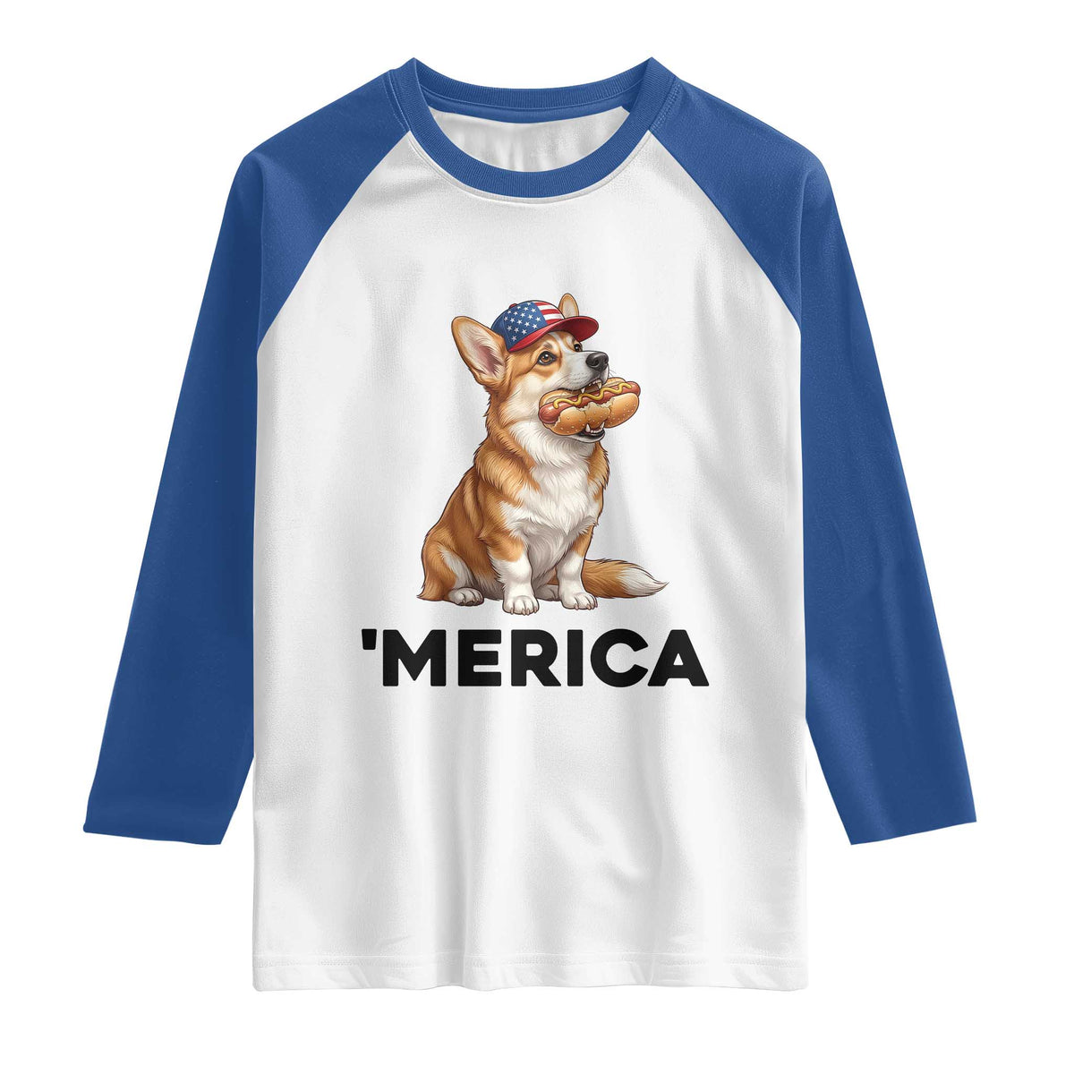 Funny Merica Corgi Lover 4th Of July Raglan Shirt Patriotic Dog Gift
