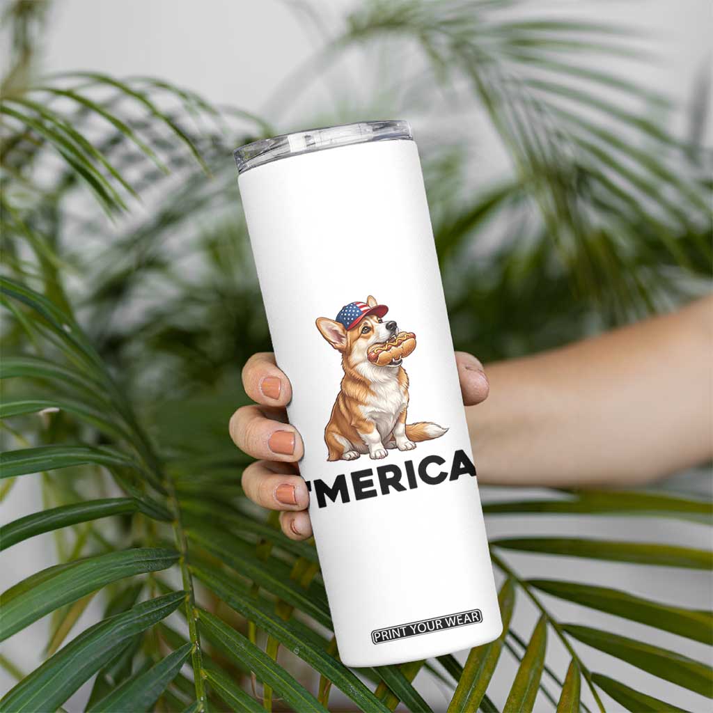 Funny Merica Corgi Lover 4th Of July Skinny Tumbler Patriotic Dog Gift
