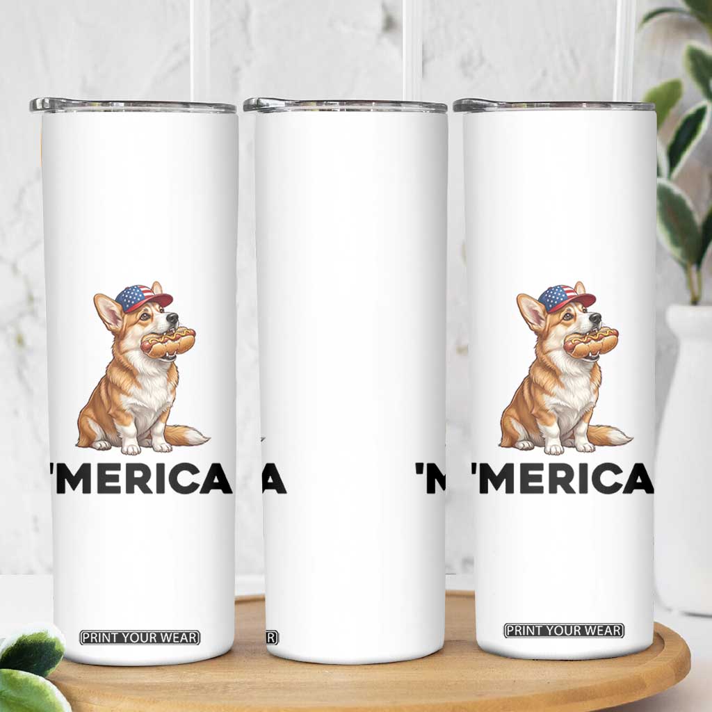 Funny Merica Corgi Lover 4th Of July Skinny Tumbler Patriotic Dog Gift