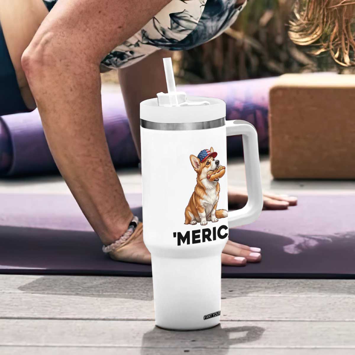 Funny Merica Corgi Lover 4th Of July Tumbler With Handle Patriotic Dog Gift