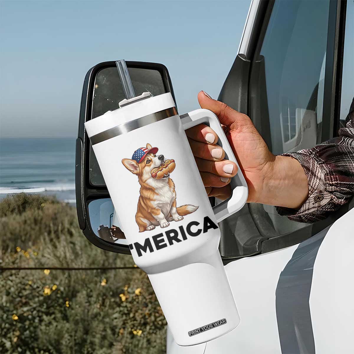 Funny Merica Corgi Lover 4th Of July Tumbler With Handle Patriotic Dog Gift