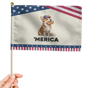 Funny Merica Corgi Lover 4th Of July Patriotic Handheld Flag Dog Mom Dad Gift