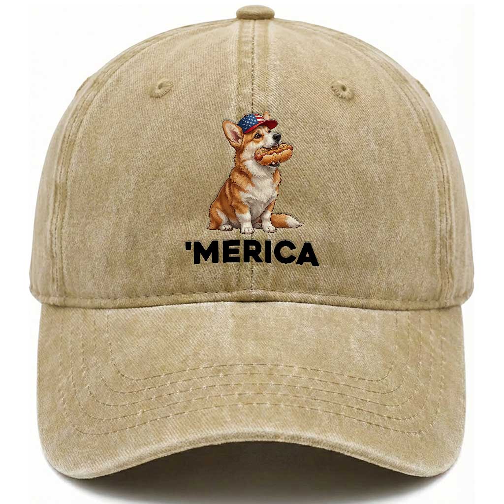 Funny Merica Corgi Lover 4th Of July Washed Cotton Baseball Cap Patriotic Dog Gift