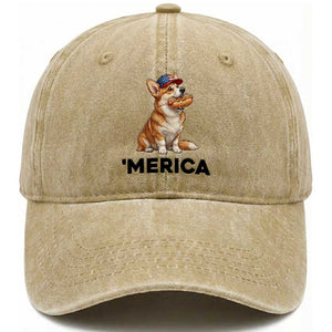 Funny Merica Corgi Lover 4th Of July Washed Cotton Baseball Cap Patriotic Dog Gift