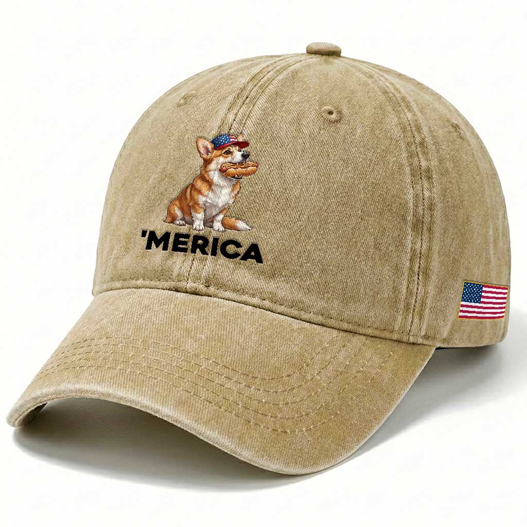 Funny Merica Corgi Lover 4th Of July Washed Cotton Baseball Cap Patriotic Dog Gift