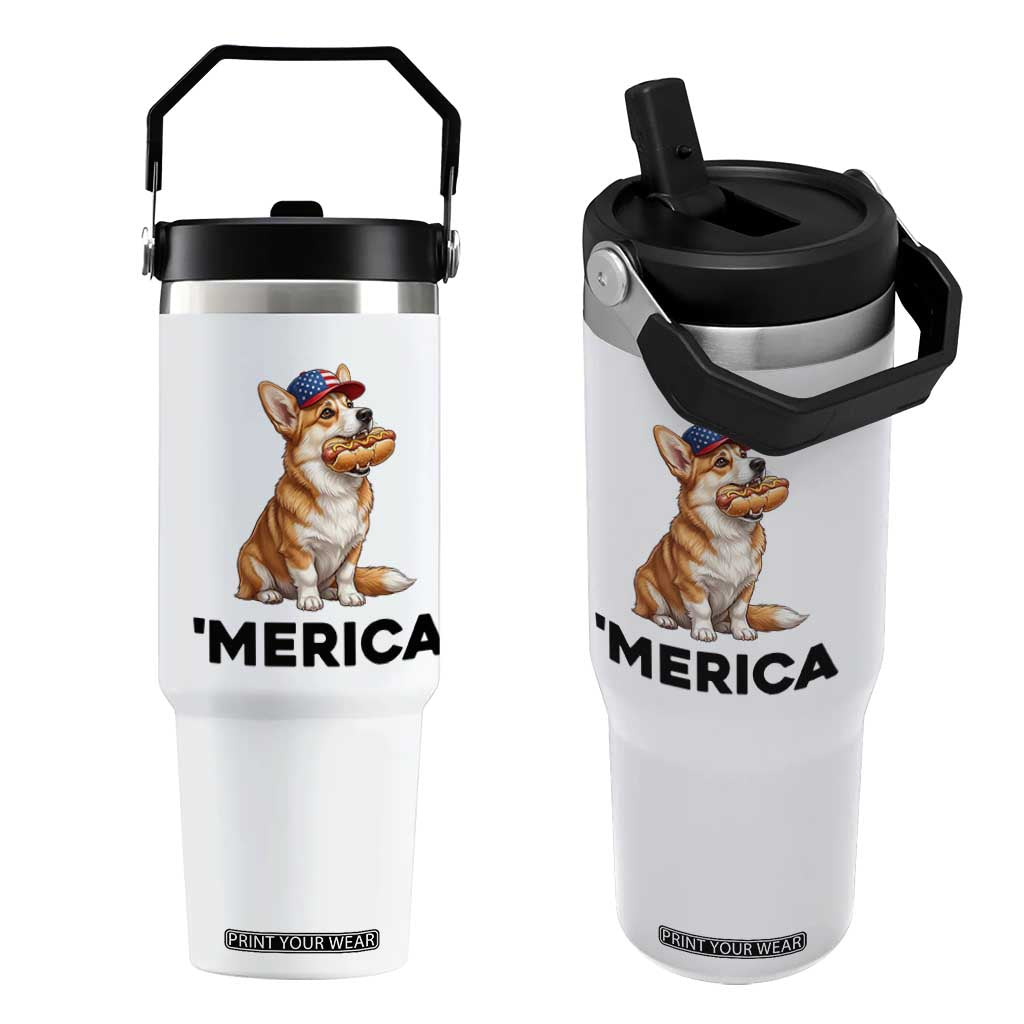 Funny Merica Corgi Lover 4th Of July Flip Straw Tumbler Patriotic Dog Gift