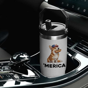 Funny Merica Corgi Lover 4th Of July Flip Straw Tumbler Patriotic Dog Gift