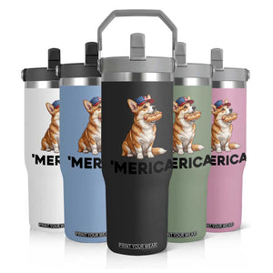 Funny Merica Corgi Lover 4th Of July Flip Straw Tumbler Patriotic Dog Gift