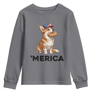 Funny Merica Corgi Lover 4th Of July Youth Sweatshirt Patriotic Dog Gift