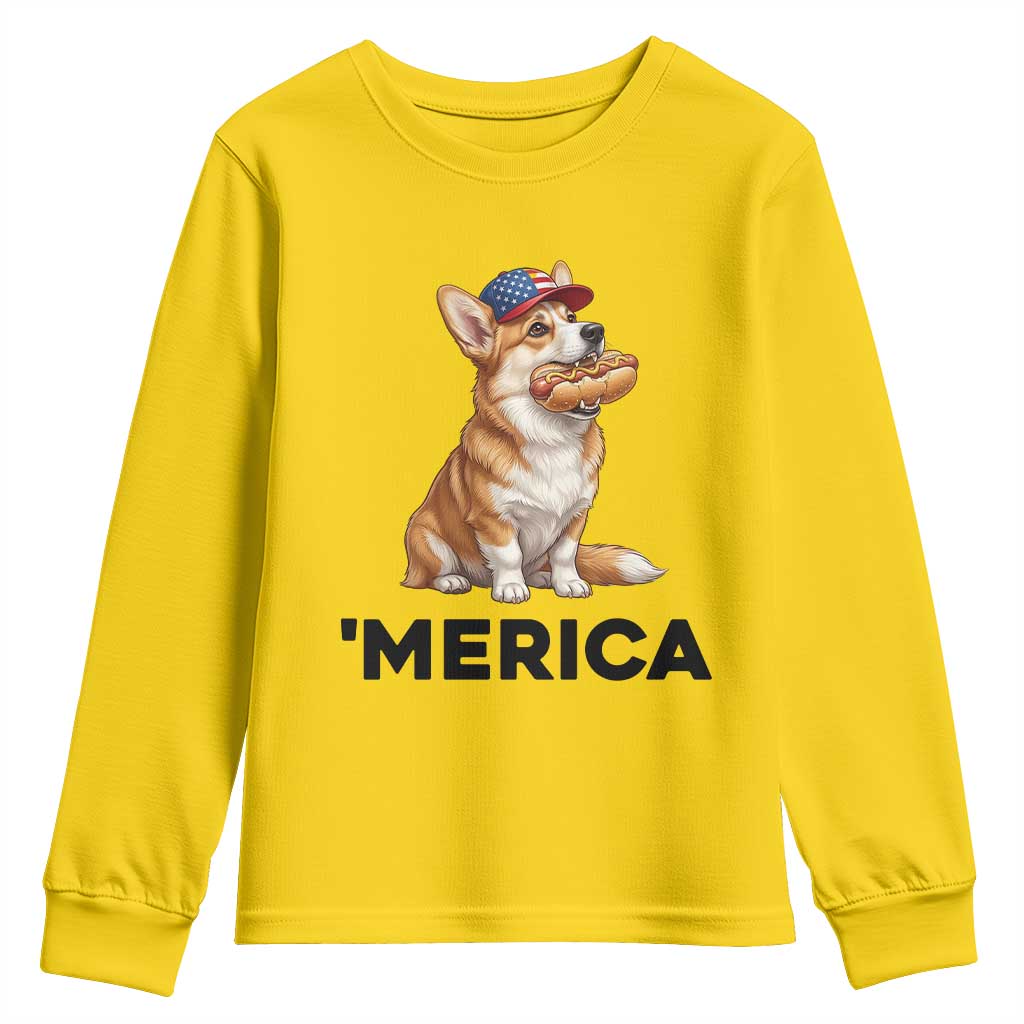 Funny Merica Corgi Lover 4th Of July Youth Sweatshirt Patriotic Dog Gift