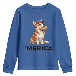 Funny Merica Corgi Lover 4th Of July Youth Sweatshirt Patriotic Dog Gift