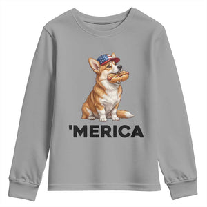 Funny Merica Corgi Lover 4th Of July Youth Sweatshirt Patriotic Dog Gift