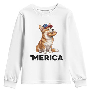 Funny Merica Corgi Lover 4th Of July Youth Sweatshirt Patriotic Dog Gift