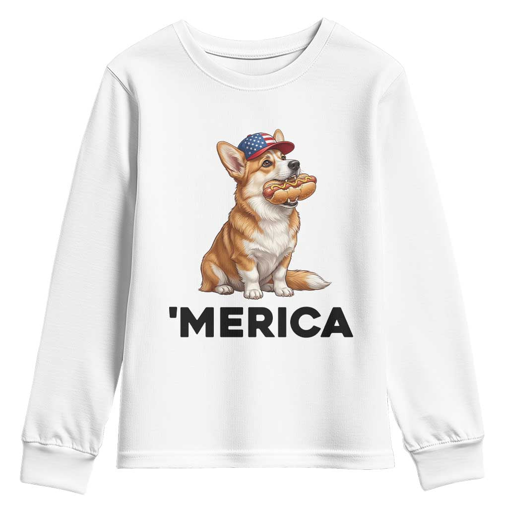 Funny Merica Corgi Lover 4th Of July Youth Sweatshirt Patriotic Dog Gift TS12 White Print Your Wear