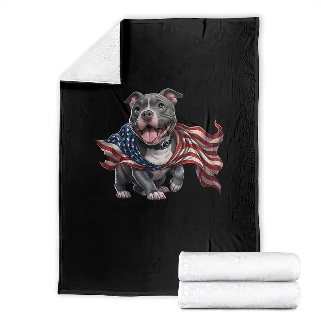 Patriotic Pitbull Dog USA Flag Throw Blanket 4th Of July Pride TS12 Black Print Your Wear