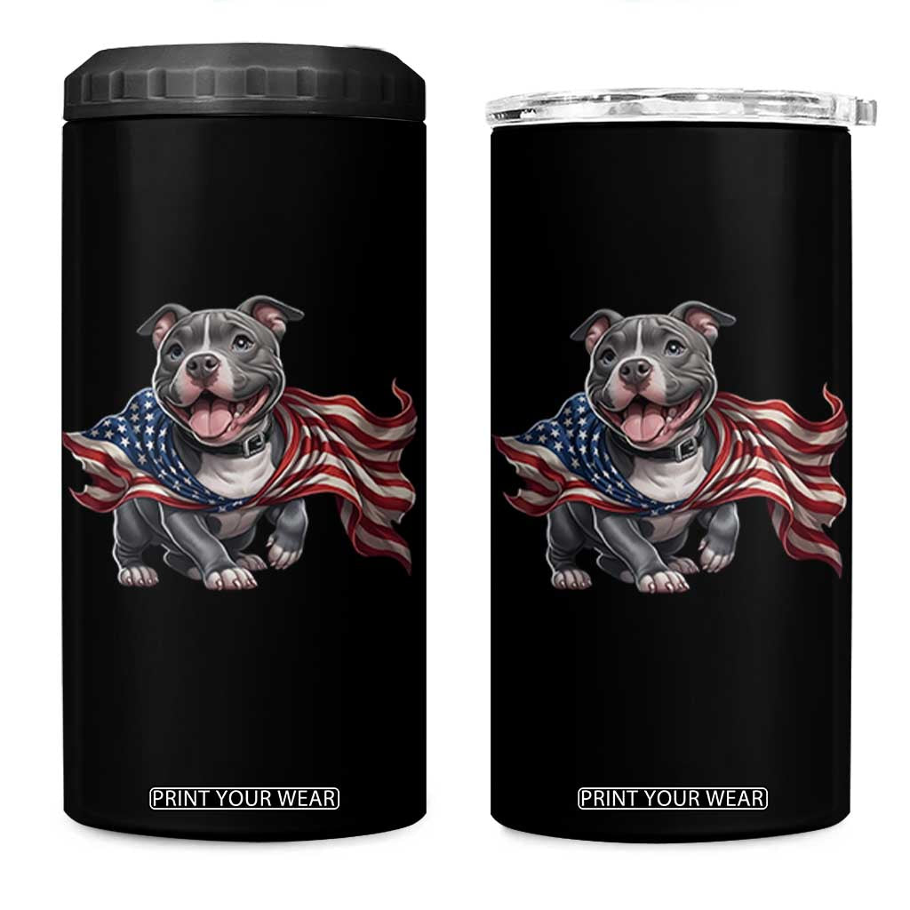 Patriotic Pitbull Dog USA Flag 4 in 1 Can Cooler Tumbler 4th Of July Pride