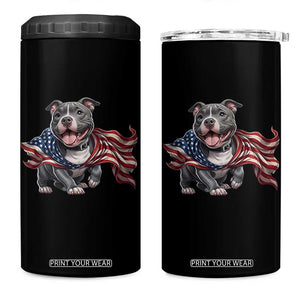 Patriotic Pitbull Dog USA Flag 4 in 1 Can Cooler Tumbler 4th Of July Pride